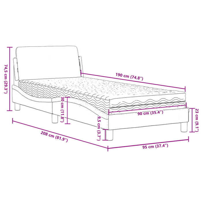 Pat cu saltea, Dover, negru, 90x190 cm, catifea WALTI
