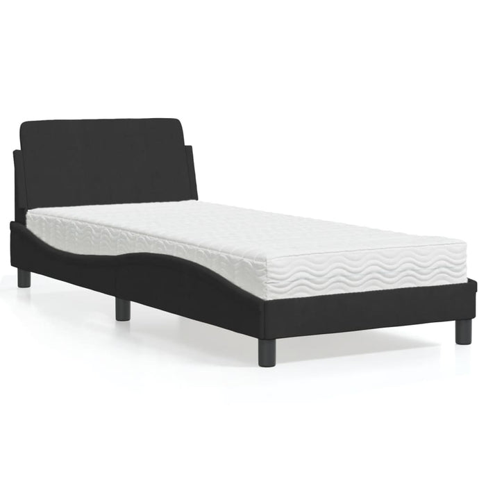 Pat cu saltea, Dover, negru, 90x190 cm, catifea WALTI