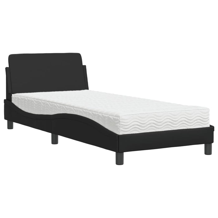 Pat cu saltea, Dover, negru, 90x190 cm, piele ecologică WALTI