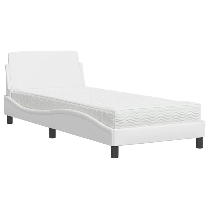 Pat cu saltea, Dover, alb, 90x190 cm, piele ecologică WALTI