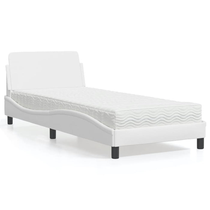 Pat cu saltea, Dover, alb, 90x190 cm, piele ecologică WALTI
