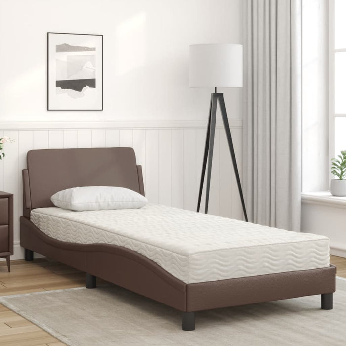 Pat cu saltea, Dover, maro, 90x190 cm, piele ecologică WALTI