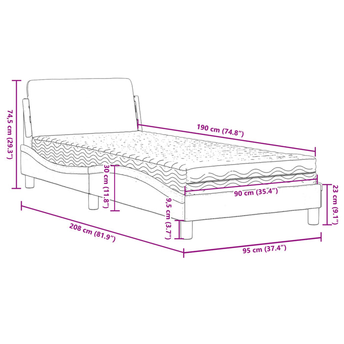 Pat cu saltea, Dover, maro, 90x190 cm, piele ecologică WALTI