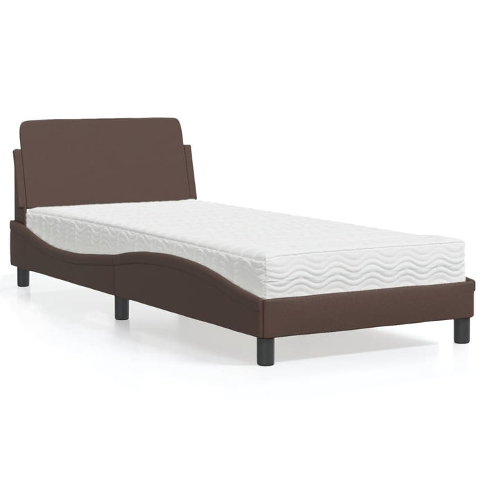 Pat cu saltea, Dover, maro, 90x190 cm, piele ecologică WALTI