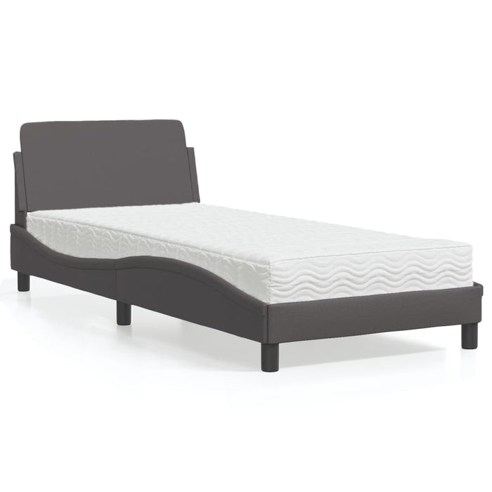 Pat cu saltea, Dover, gri, 90x190 cm, piele ecologică WALTI