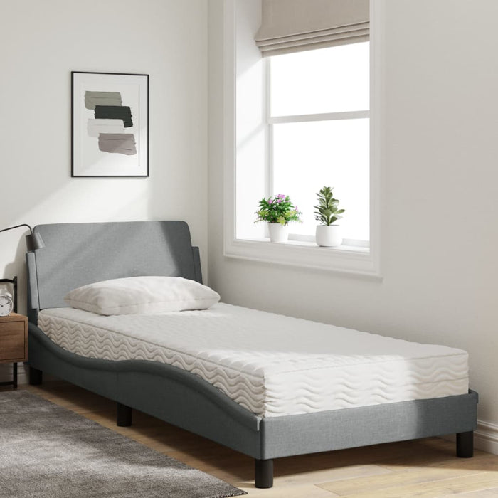 Pat cu saltea, Dover, gri deschis, 90x200 cm, textil WALTI