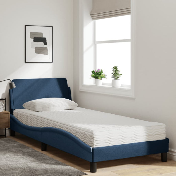 Pat cu saltea, Dover, albastru, 90x200 cm, textil WALTI