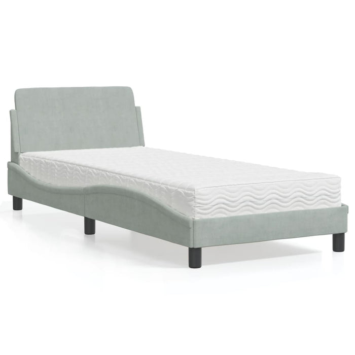 Pat cu saltea, Dover, gri deschis, 90x200 cm, catifea WALTI