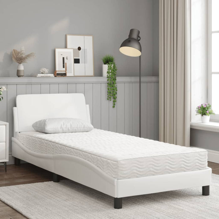 Pat cu saltea, Dover, alb, 90x200 cm, piele ecologică WALTI
