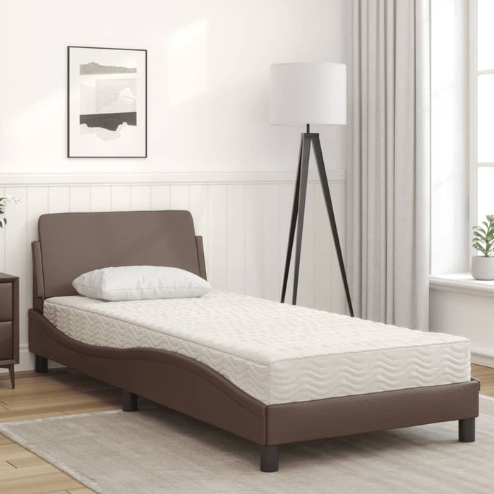 Pat cu saltea, Dover, maro, 90x200 cm, piele ecologică WALTI
