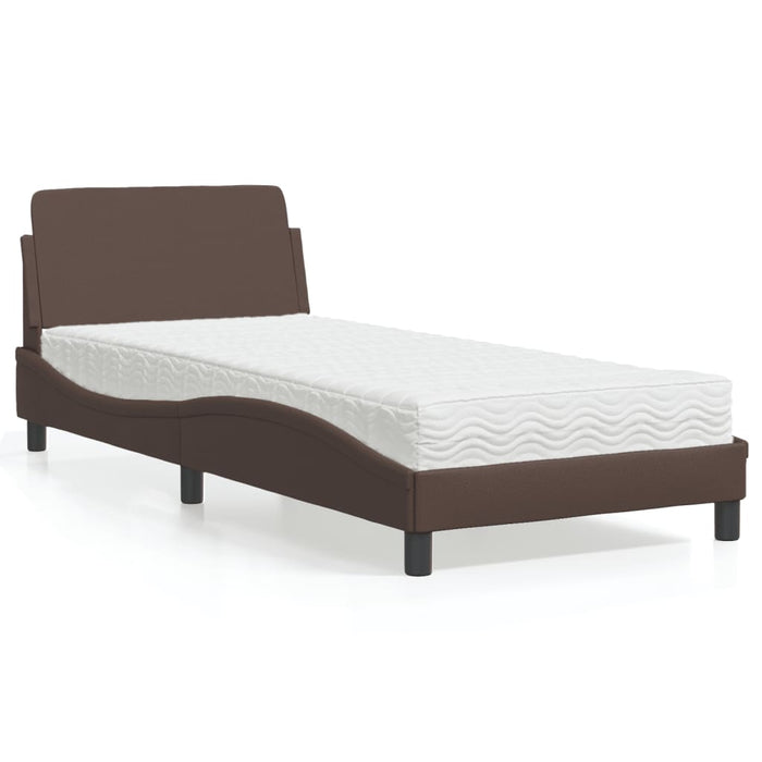 Pat cu saltea, Dover, maro, 90x200 cm, piele ecologică WALTI