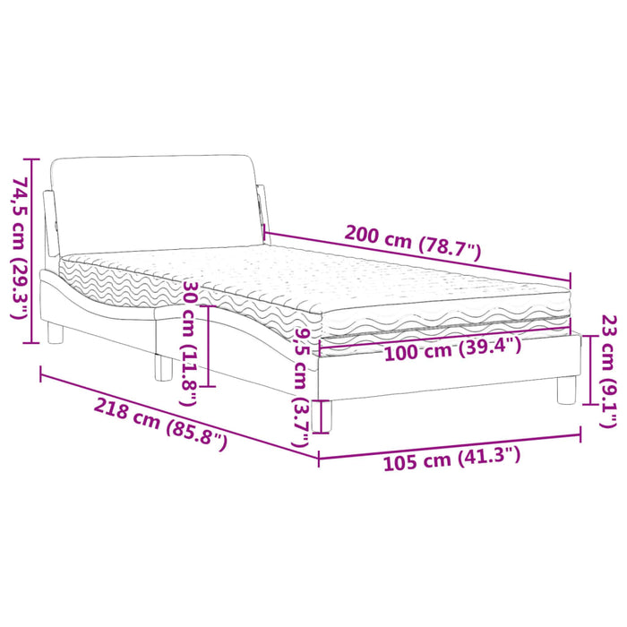 Pat cu saltea, Dover, negru, 100x200 cm, textil WALTI