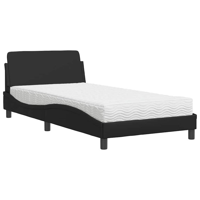 Pat cu saltea, Dover, negru, 100x200 cm, piele ecologică WALTI