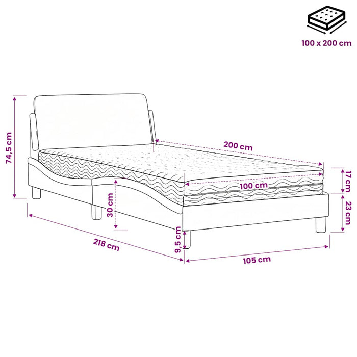 Pat cu saltea, Dover, negru, 100x200 cm, piele ecologică WALTI