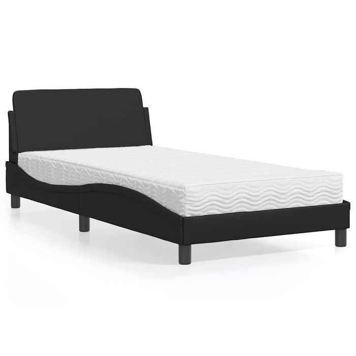 Pat cu saltea, Dover, negru, 100x200 cm, piele ecologică WALTI