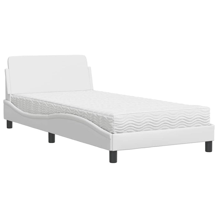 Pat cu saltea, Dover, alb, 100x200 cm, piele ecologică WALTI