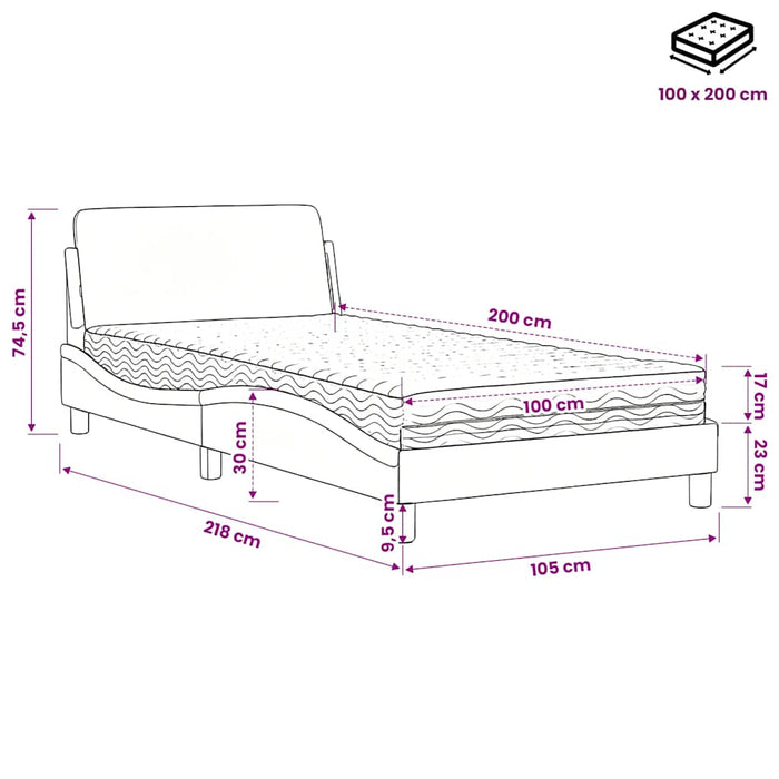 Pat cu saltea, Dover, alb, 100x200 cm, piele ecologică WALTI