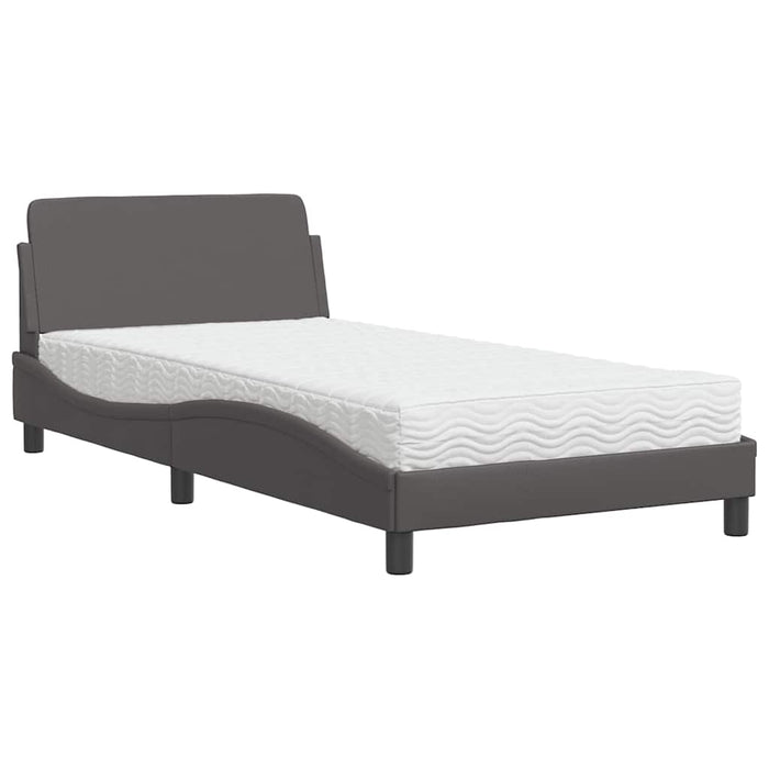 Pat cu saltea, Dover, gri, 100x200 cm, piele ecologică WALTI