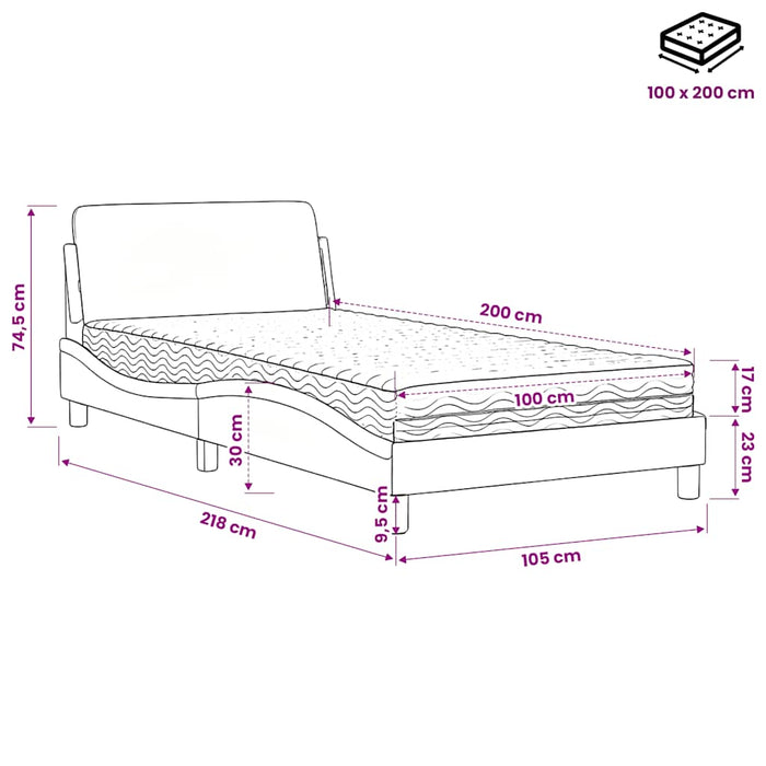 Pat cu saltea, Dover, gri, 100x200 cm, piele ecologică WALTI
