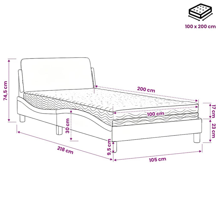 Pat cu saltea, Dover, cappuccino, 100x200cm piele ecologică WALTI