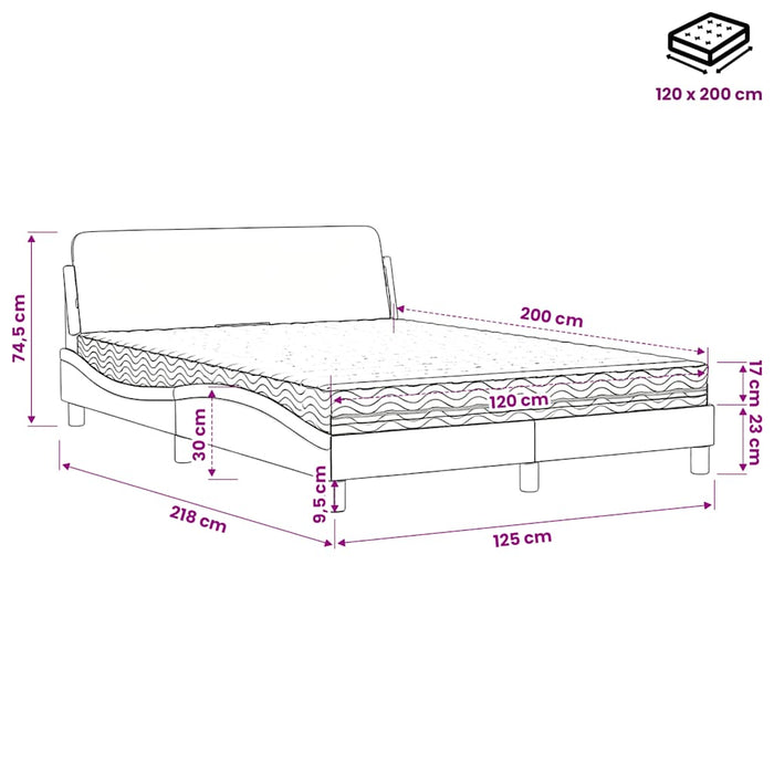 Pat cu saltea, Dover, gri, 120x200 cm, piele ecologică WALTI