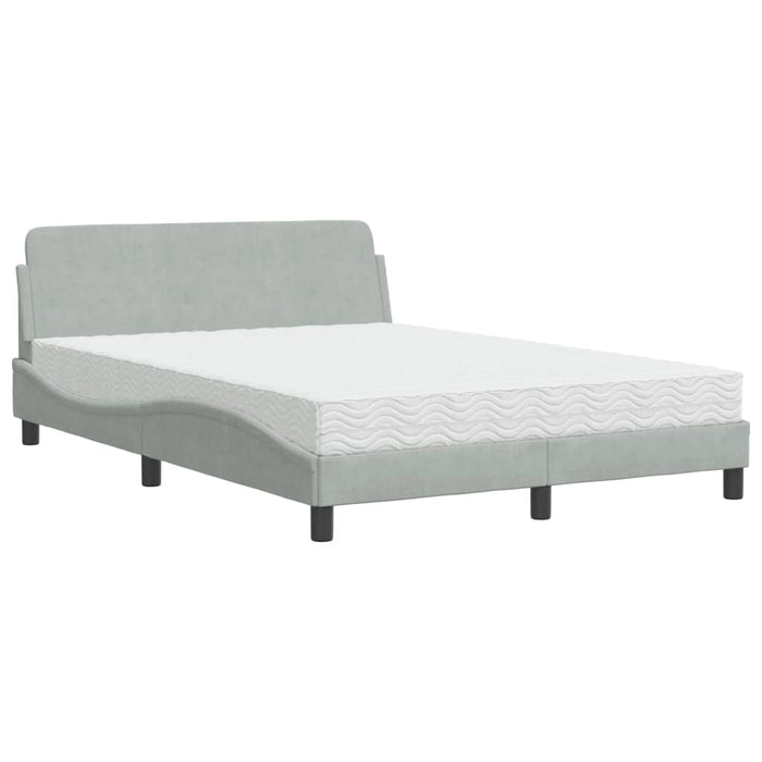 Pat cu saltea, Dover, gri deschis, 140x190 cm, catifea WALTI