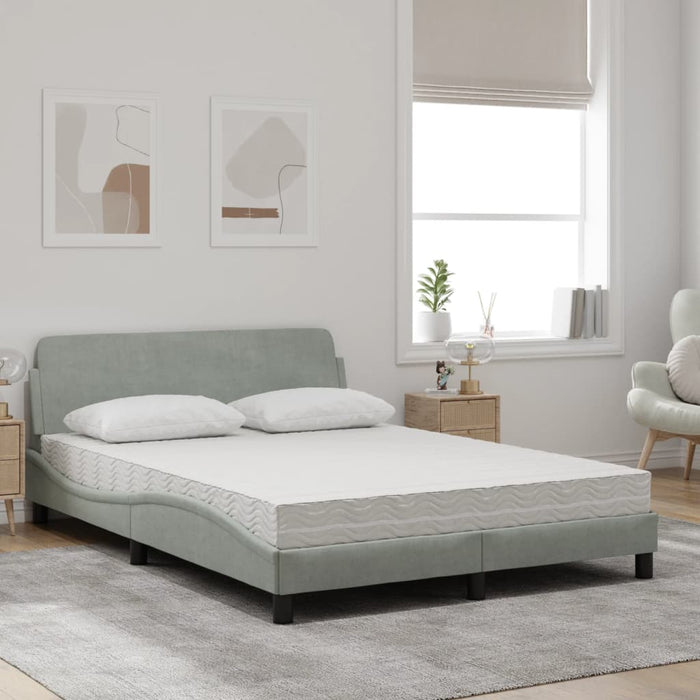Pat cu saltea, Dover, gri deschis, 140x190 cm, catifea WALTI