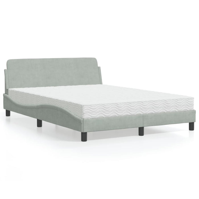 Pat cu saltea, Dover, gri deschis, 140x190 cm, catifea WALTI
