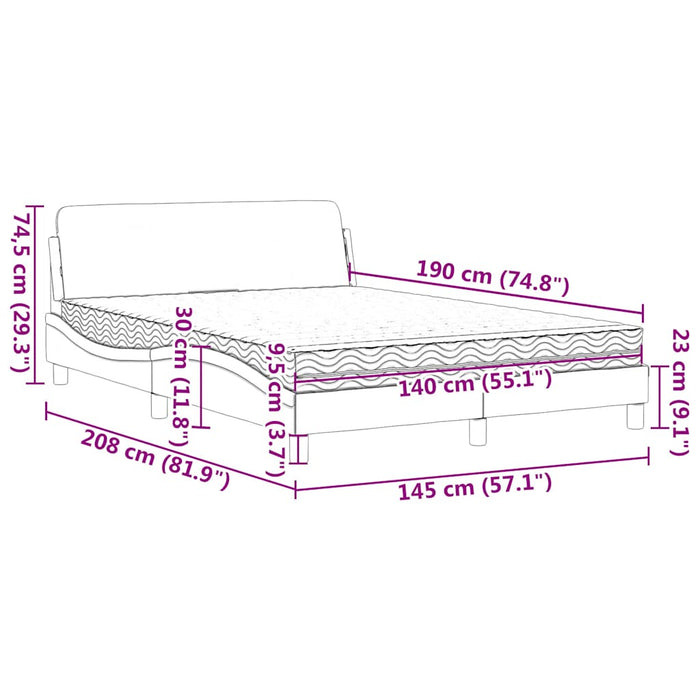 Pat cu saltea, Dover, albastru, 140x190 cm, catifea WALTI