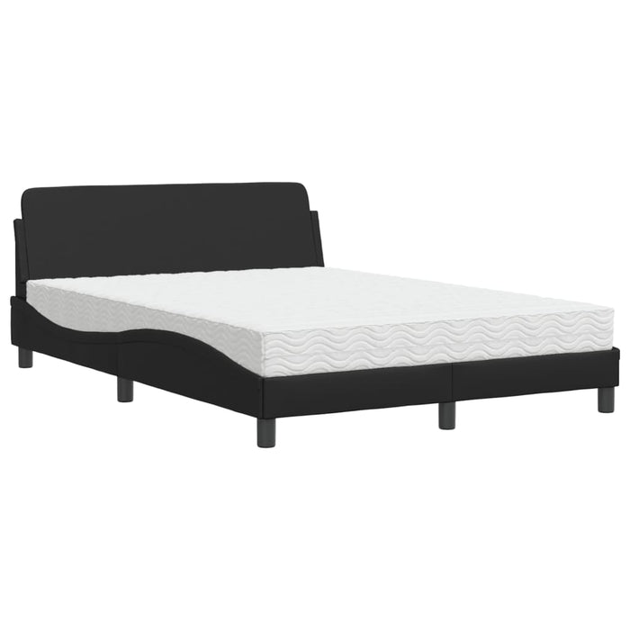 Pat cu saltea, Dover, negru, 140x190 cm, piele ecologică WALTI