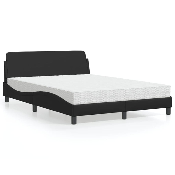 Pat cu saltea, Dover, negru, 140x190 cm, piele ecologică WALTI