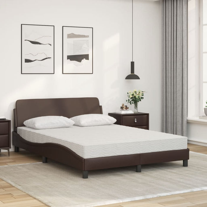 Pat cu saltea, Dover, maro, 140x190 cm, piele ecologică WALTI