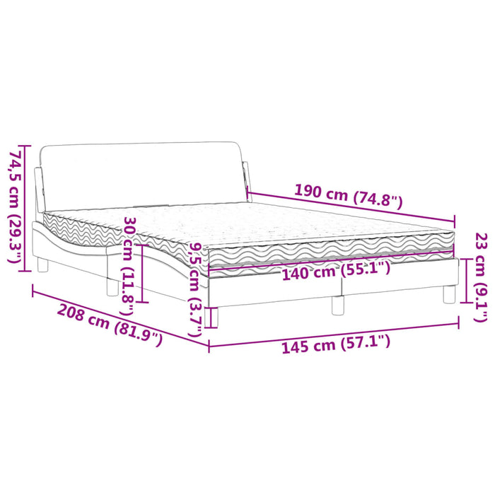 Pat cu saltea, Dover, maro, 140x190 cm, piele ecologică WALTI