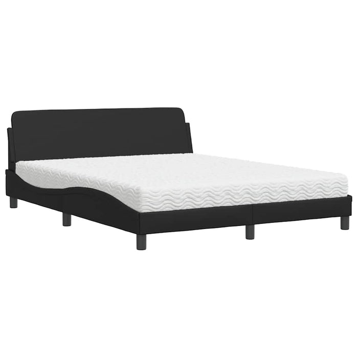 Pat cu saltea, Dover, negru, 160x200 cm, piele ecologică WALTI
