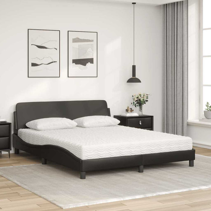 Pat cu saltea, Dover, negru, 160x200 cm, piele ecologică WALTI