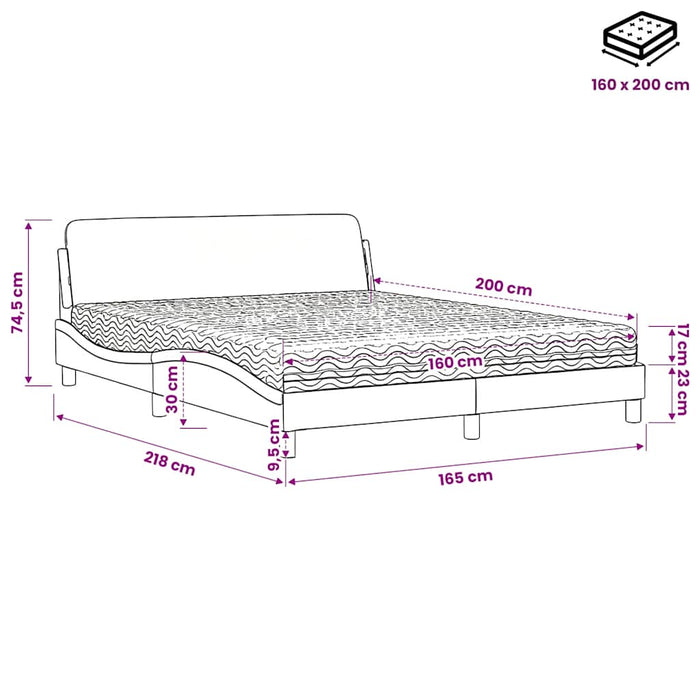 Pat cu saltea, Dover, negru, 160x200 cm, piele ecologică WALTI