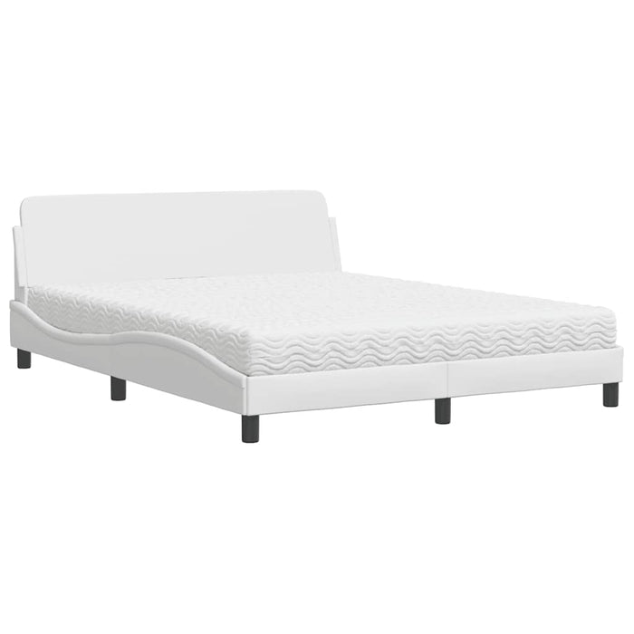 Pat cu saltea, Dover, alb, 160x200 cm, piele ecologică WALTI