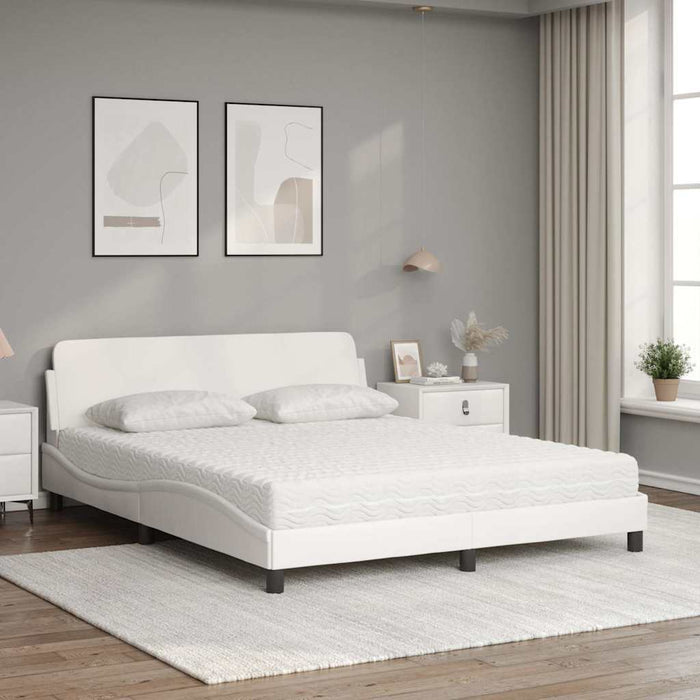 Pat cu saltea, Dover, alb, 160x200 cm, piele ecologică WALTI