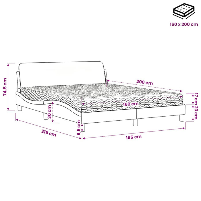 Pat cu saltea, Dover, alb, 160x200 cm, piele ecologică WALTI