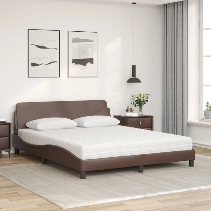 Pat cu saltea, Dover, maro, 160x200 cm, piele ecologică WALTI