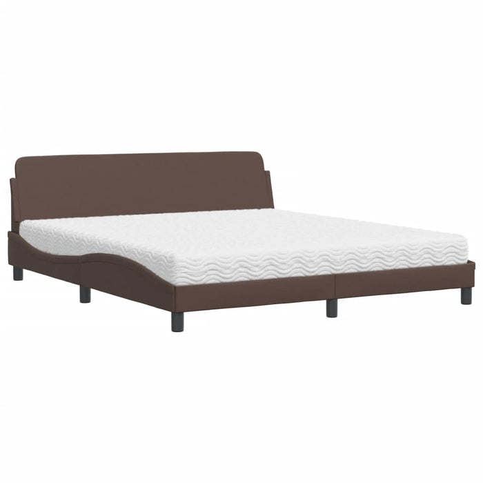 Pat cu saltea, Dover, maro, 180x200 cm, piele ecologică WALTI