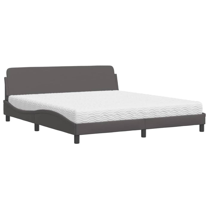 Pat cu saltea, Dover, gri, 180x200 cm, piele ecologică WALTI