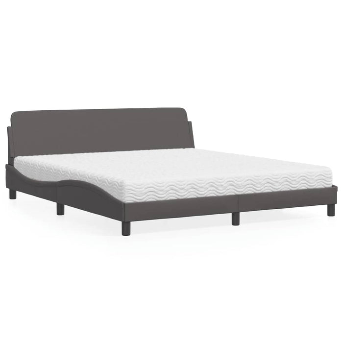 Pat cu saltea, Dover, gri, 180x200 cm, piele ecologică WALTI