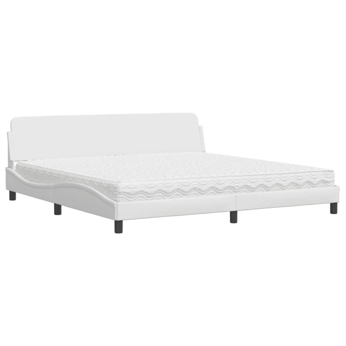 Pat cu saltea, alb, 200x200 cm, piele ecologică - WALTI WALTI