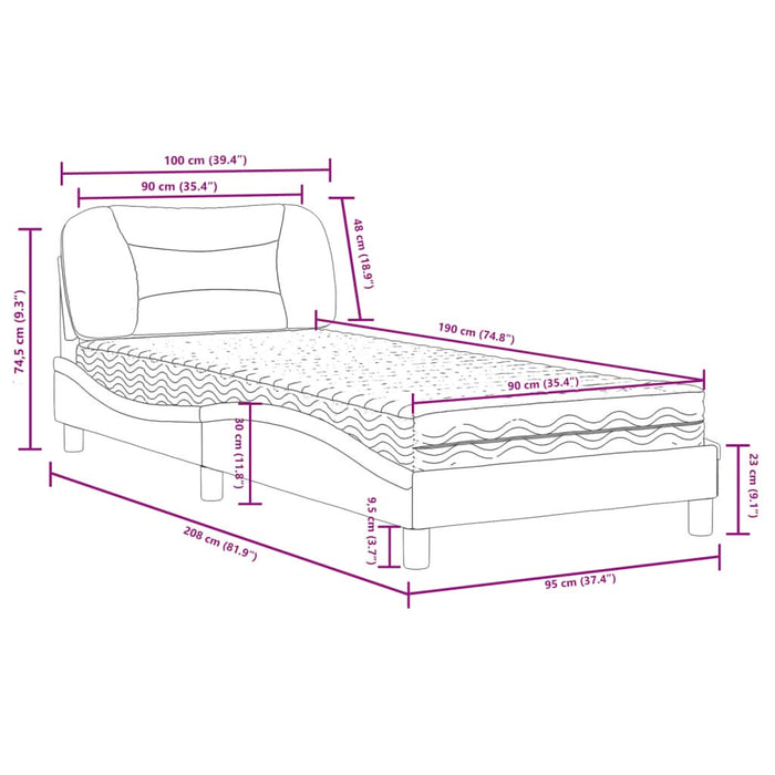 Pat cu saltea, gri deschis, 90x190 cm, textil - WALTI WALTI