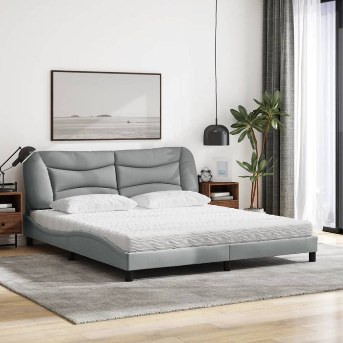 Pat cu saltea, Hvar, gri deschis, 180x200 cm, material textil WALTI