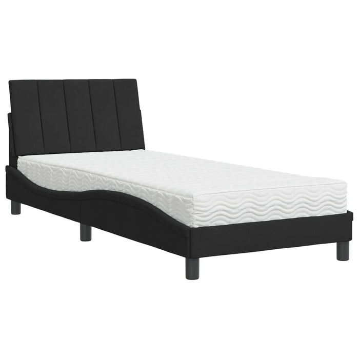 Pat cu saltea, Hanko, negru, 90x190 cm, catifea WALTI