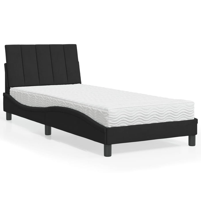Pat cu saltea, Hanko, negru, 90x190 cm, catifea WALTI