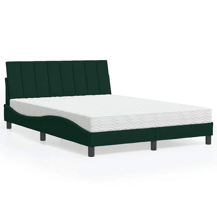 Pat cu saltea, Hanko, verde închis, 140x190 cm, catifea WALTI