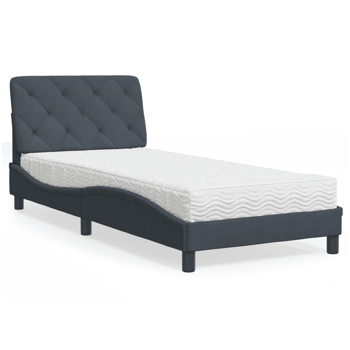 Pat cu saltea, gri închis, 90x190 cm, catifea - WALTI WALTI